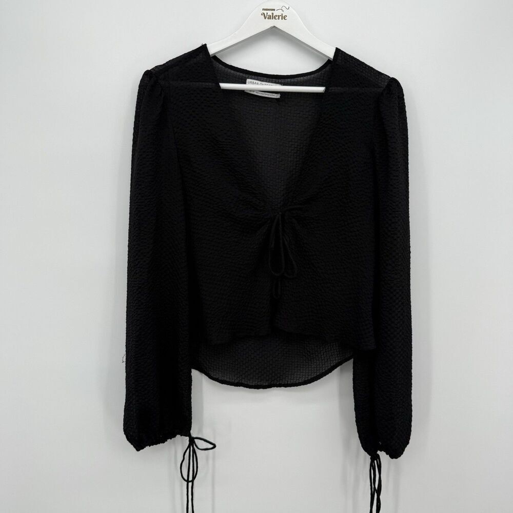 Urban Outfitters Black Sheer Long Sleeve Blouse Tie Bow Size XS